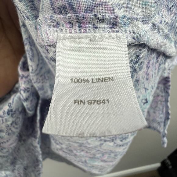 J Jill Love Linen Essential Shirt Sz XL Blue Purple Paisley Button Down Shirt - Picture 8 of 9